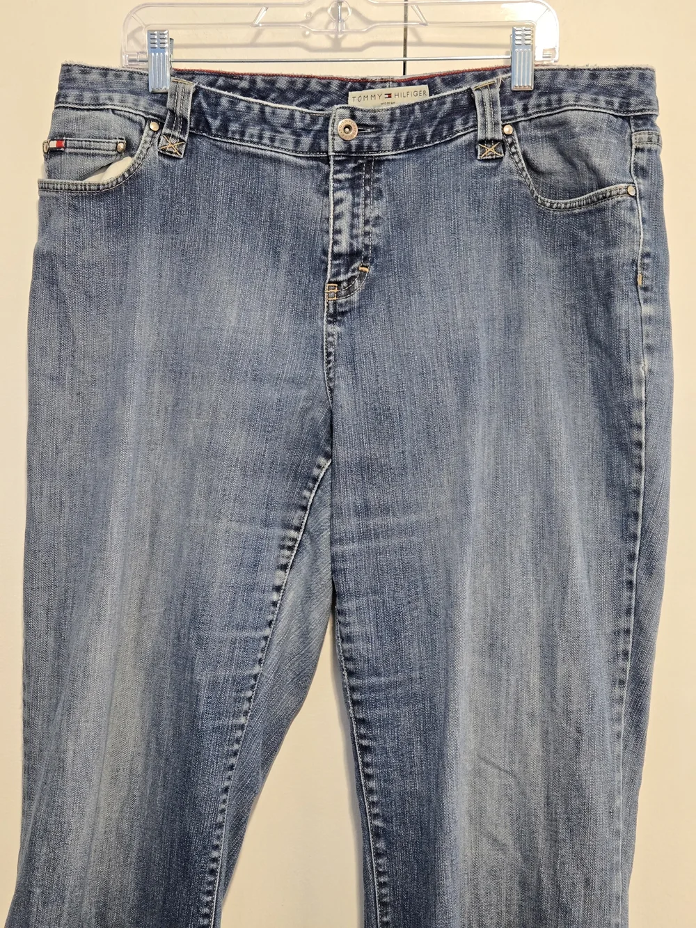 Tommy Hilfiger Hipster Boot Jeans Size 18 Distressed Hem Stretch Denim